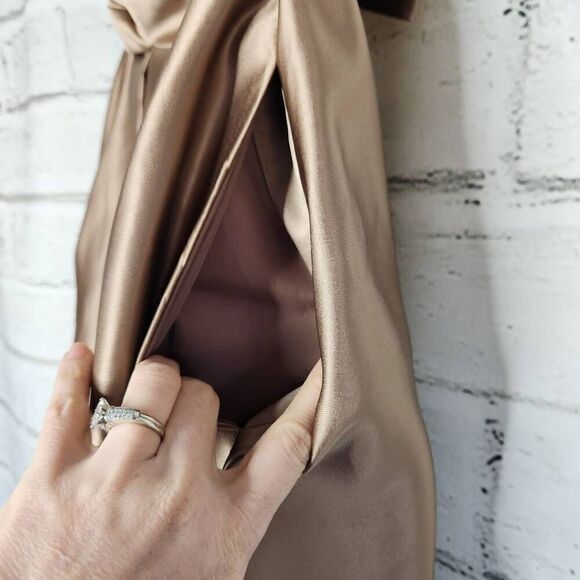 Bill Levkoff Womens Brown Gold Strapless Pleated Satin A-Line Mini Dress Size 6 - Picture 13 of 14